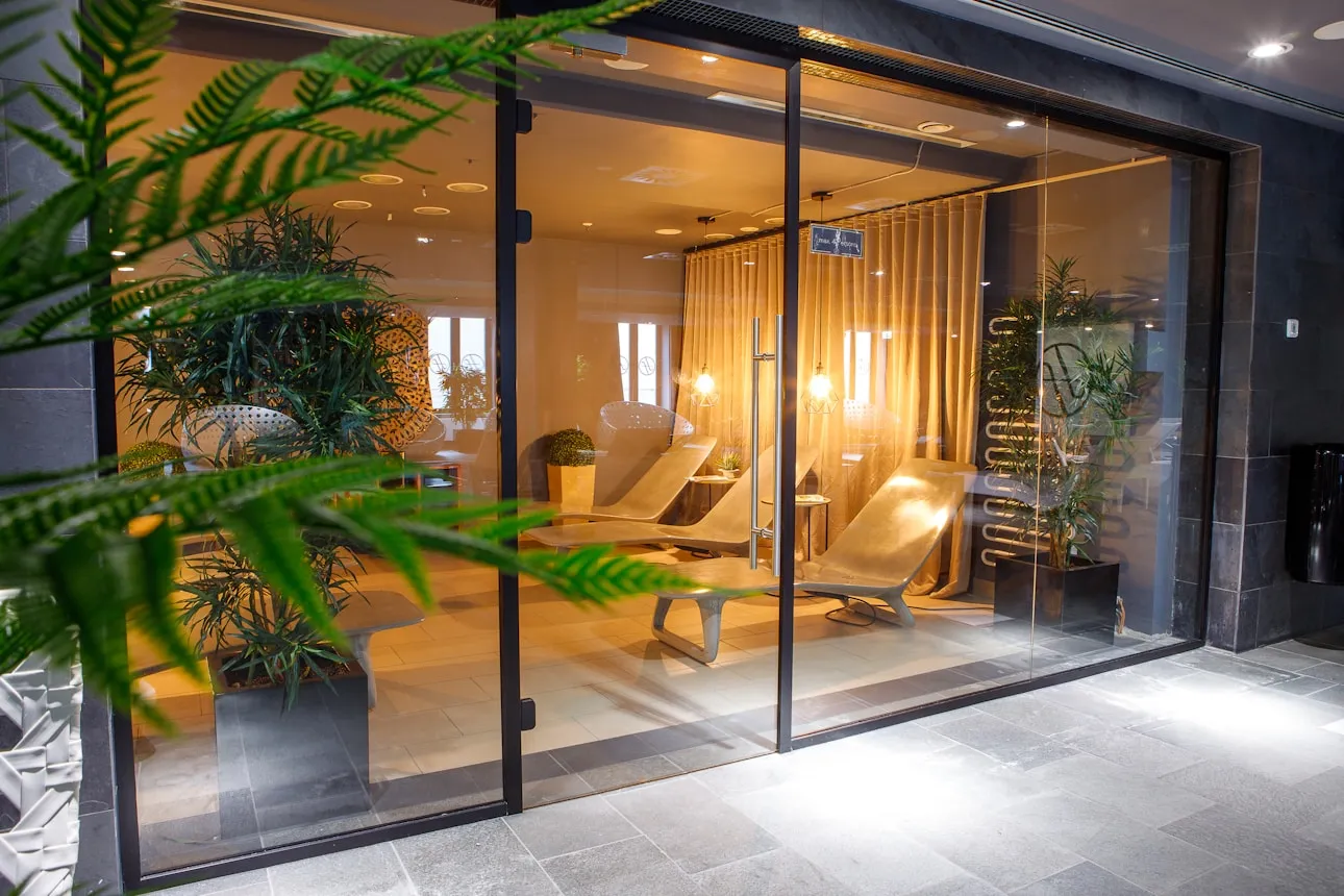 Peaceful yoga and meditation studio with calming atmosphere
